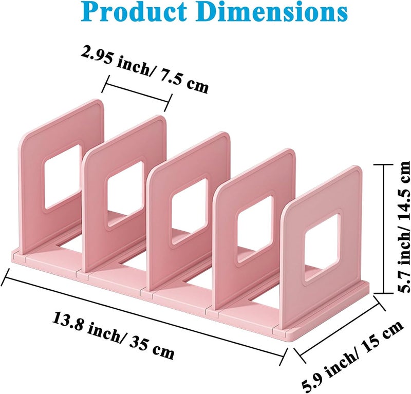 SAYEEC Desk File Sorter Vertical Desktop File Folder Organizer 4 Section Plastic Book Holder Adjustable Shelf Dividers Closet Purse Handbag Mail Binder Organizer Magazine Rack Stand Bookshelf (Pink) - Image 2